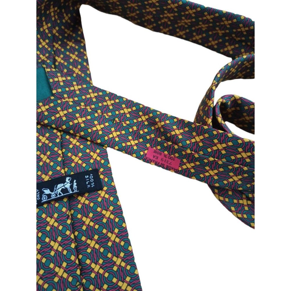 HERMÈS 7319 EA Green Geometric Silk Tie FRANCE 58”/ 3.4" EC - Picture 9 of 10